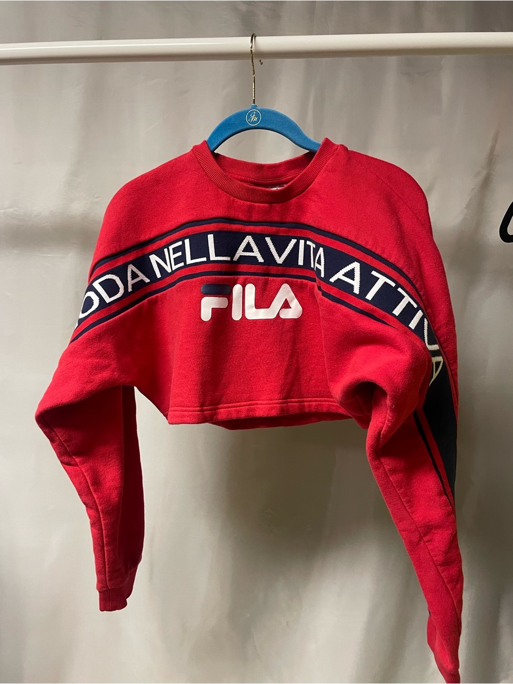 FILA Red Cropped Logo Sweat Top with Navy Trim